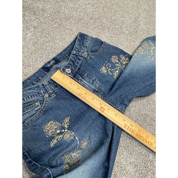 Angels womens flare jeans sz 7 mid rise blue jeans Y2K decor sequins embroidery - Picture 7 of 12
